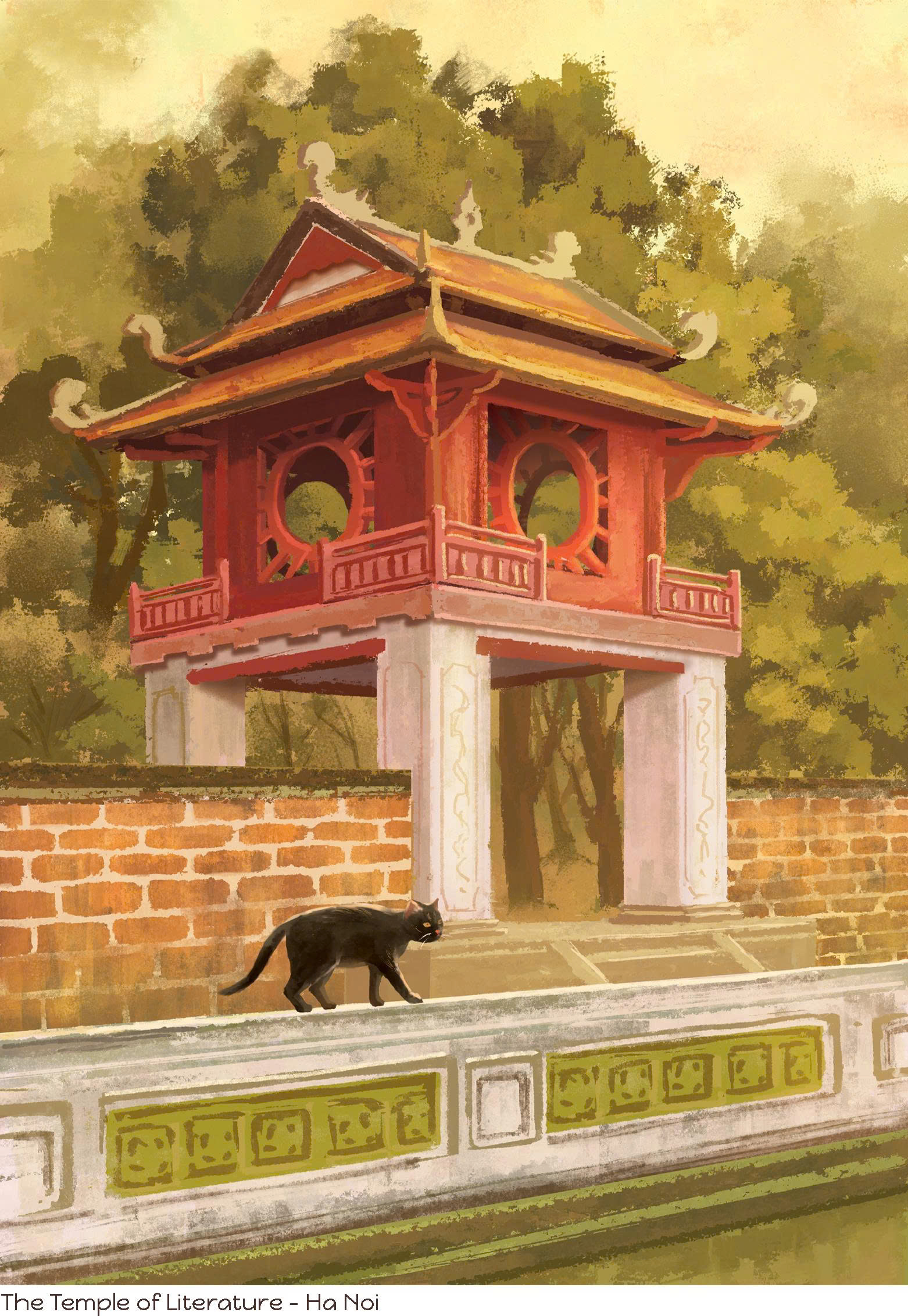 Poster on Dó lụa paper - Ngang qua văn miếu