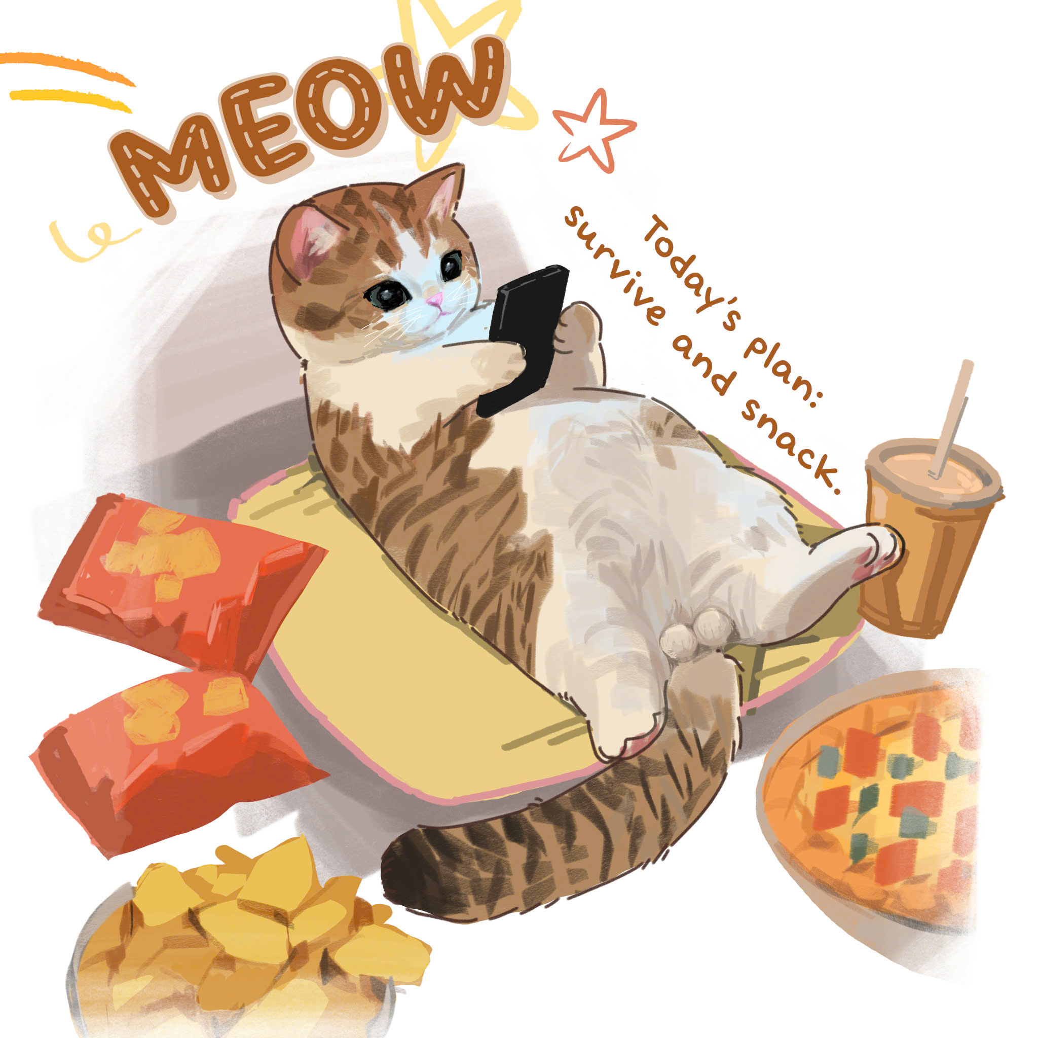 Postcard on Dó paper - Mèo Ham Ăn