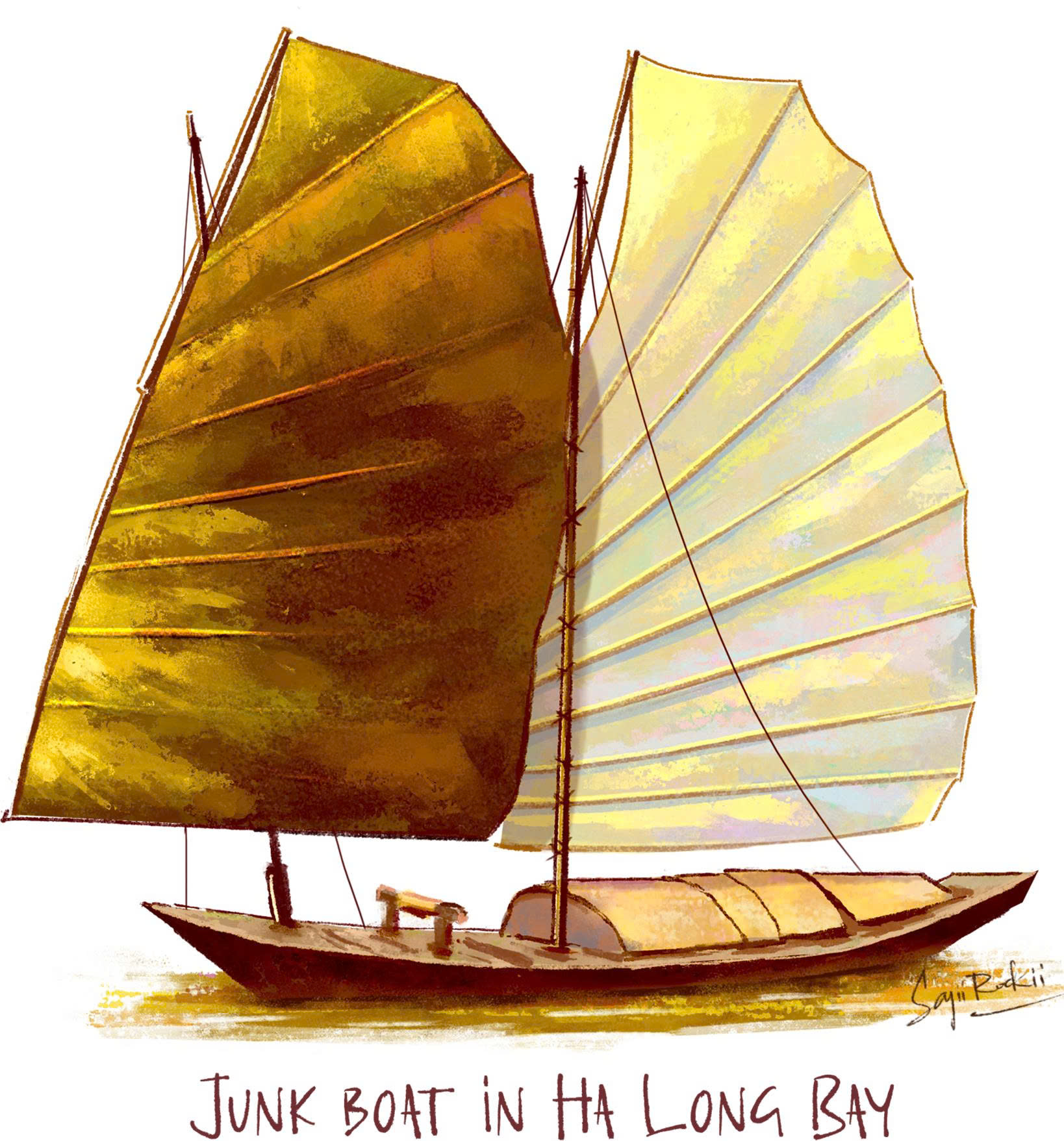 Postcard on Dó paper - Thuyền buồm Hạ Long