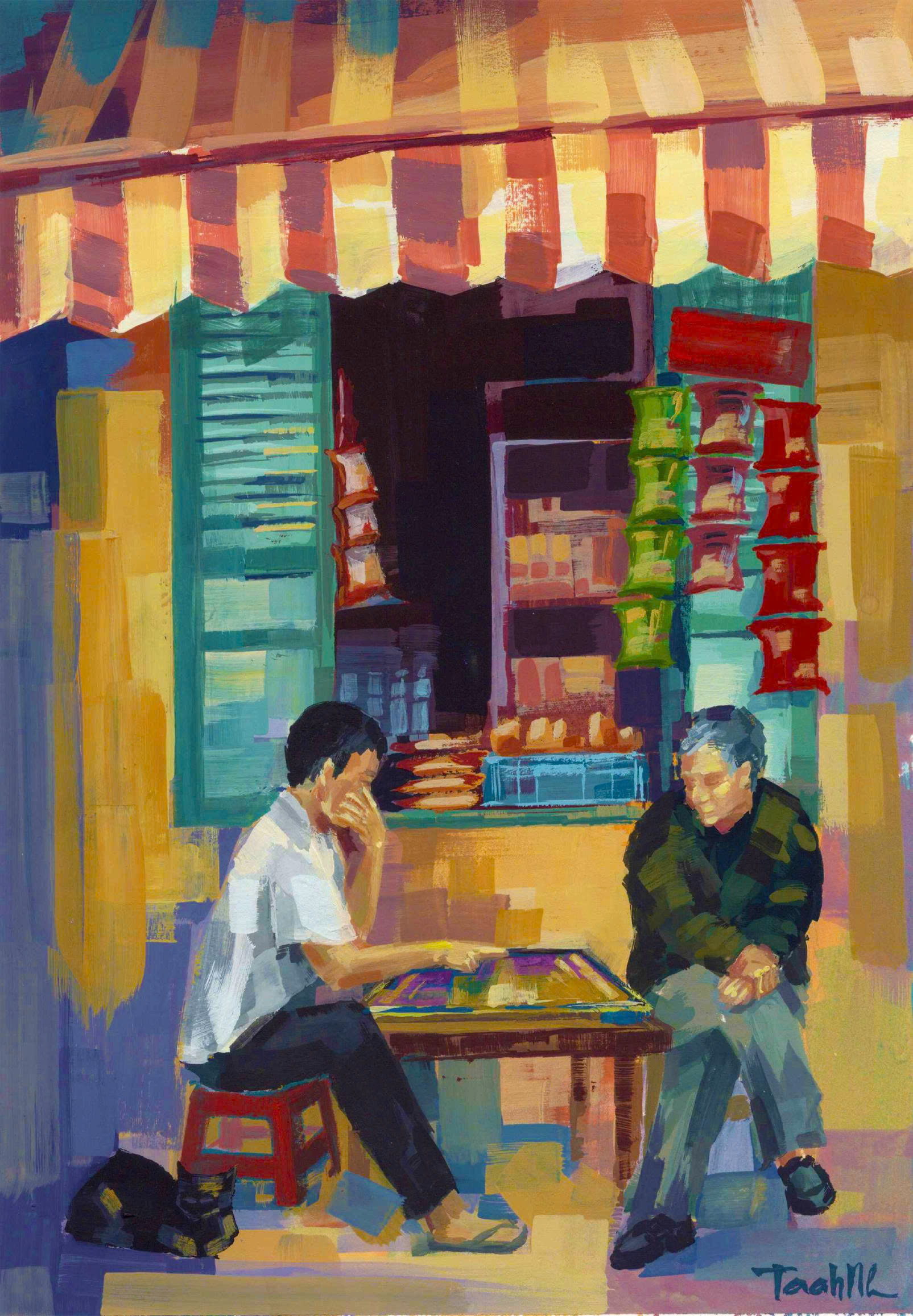 Poster on Dó lụa paper - Đánh cờ