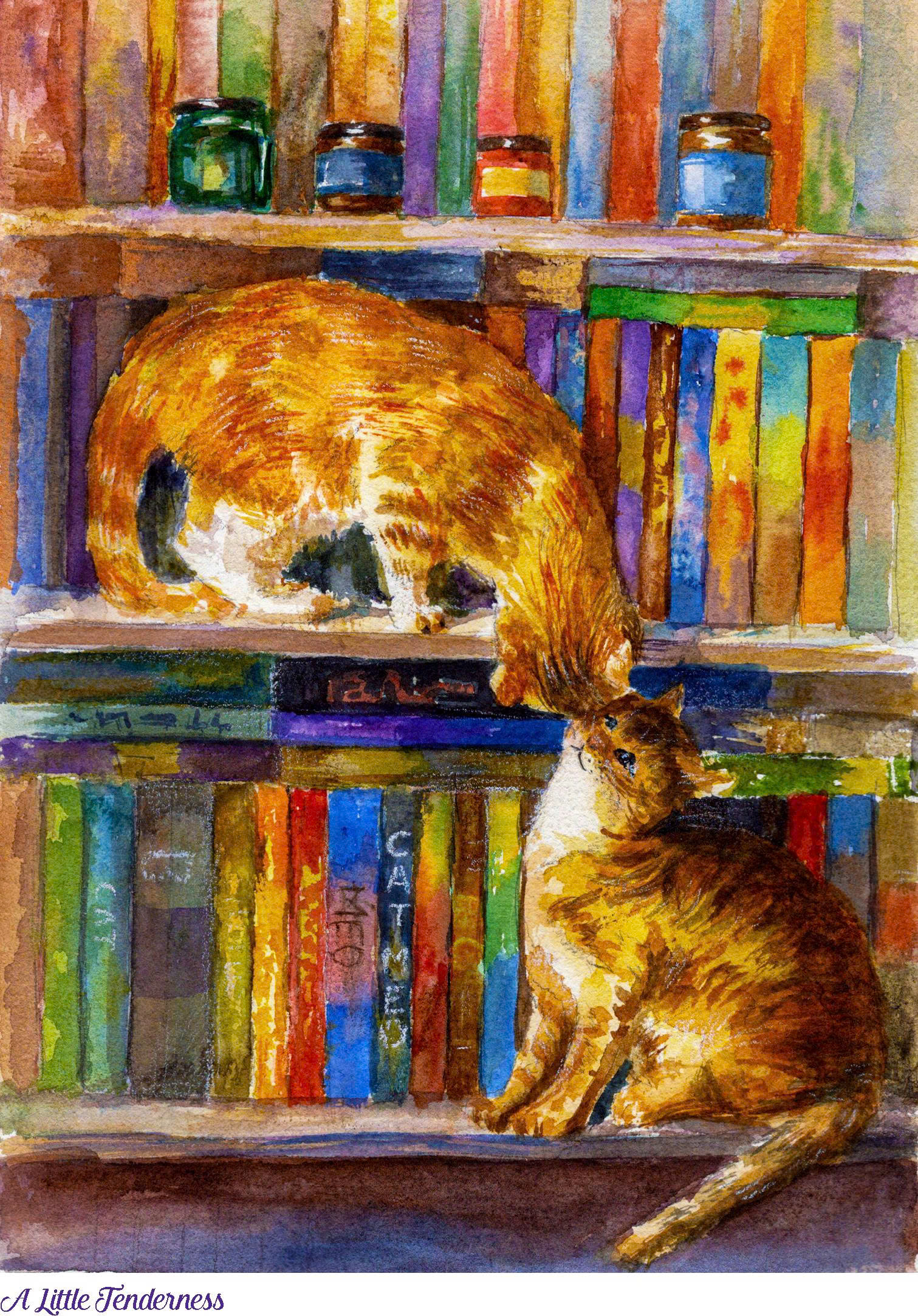 Postcard on Dó paper - Kệ sách mèo nhỏ