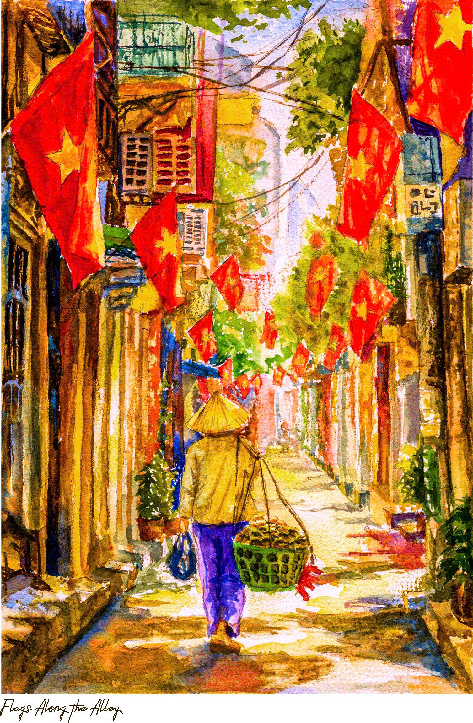 Poster on Dó lụa paper - Đi giữa màu cờ