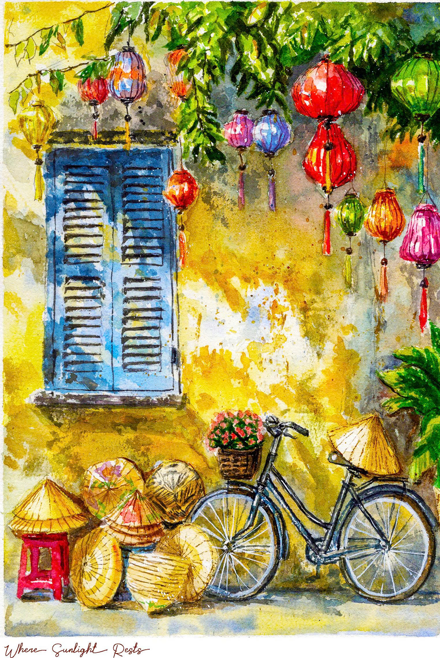 Poster on Dó lụa paper - Nép mình bên nắng