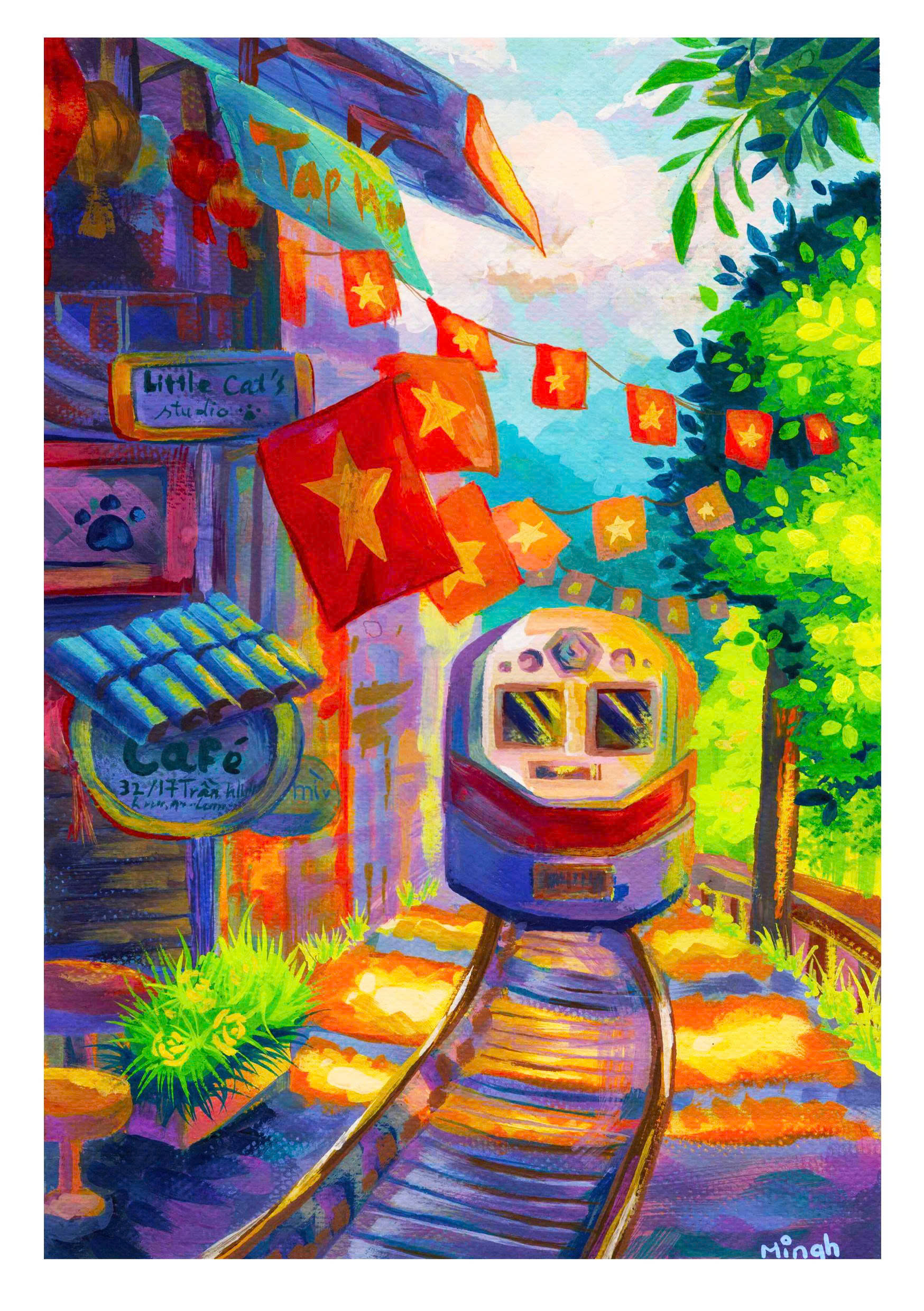 Poster on Dó lụa paper - Nắng sớm phố ga