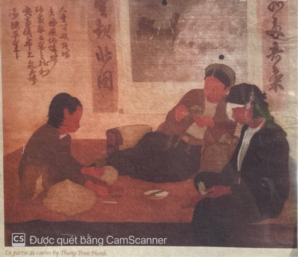 Poster on Dó lụa paper - La partie de cartes - Thang Trần Phềnh