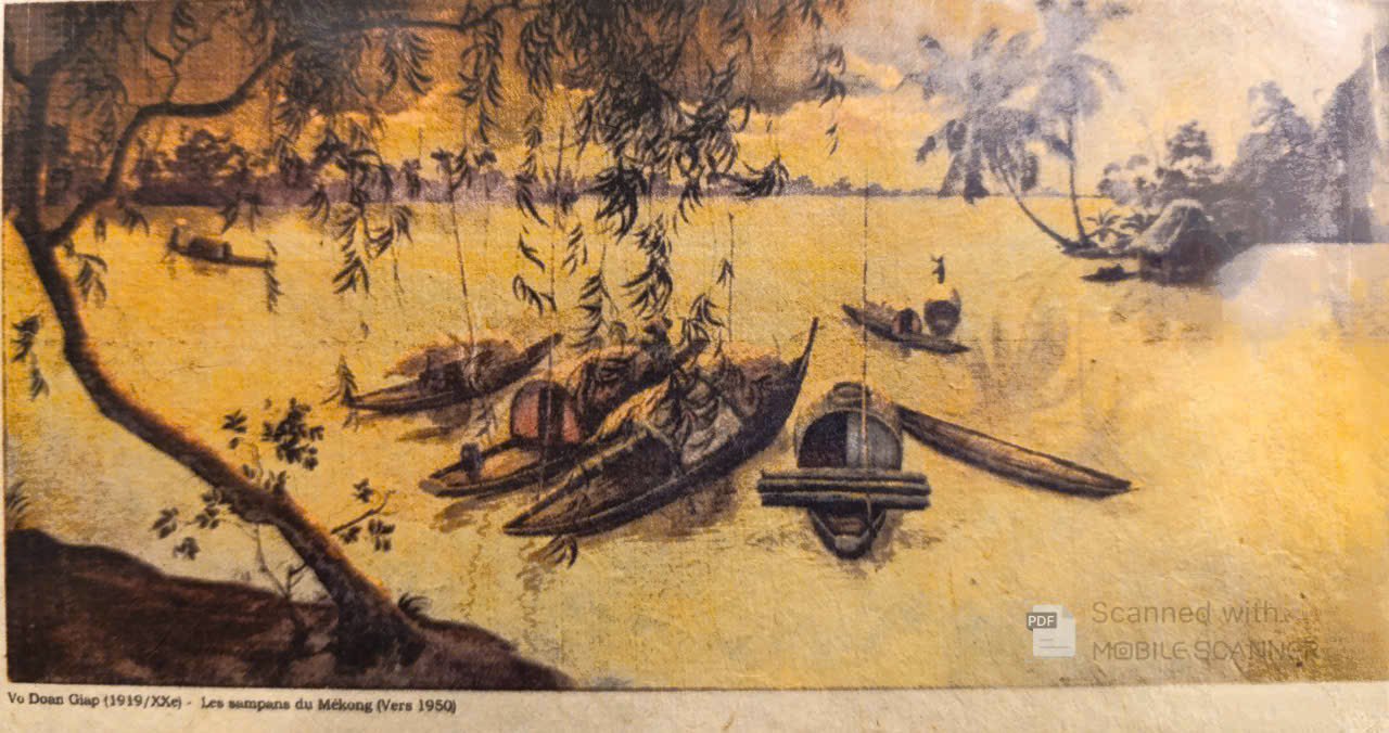Poster on Dó lụa paper - Thuyền trên sông Mekong