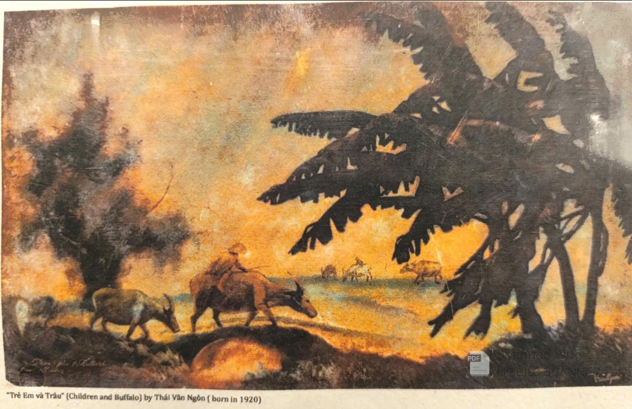 Poster on Dó lụa paper - Trẻ em và trâu
