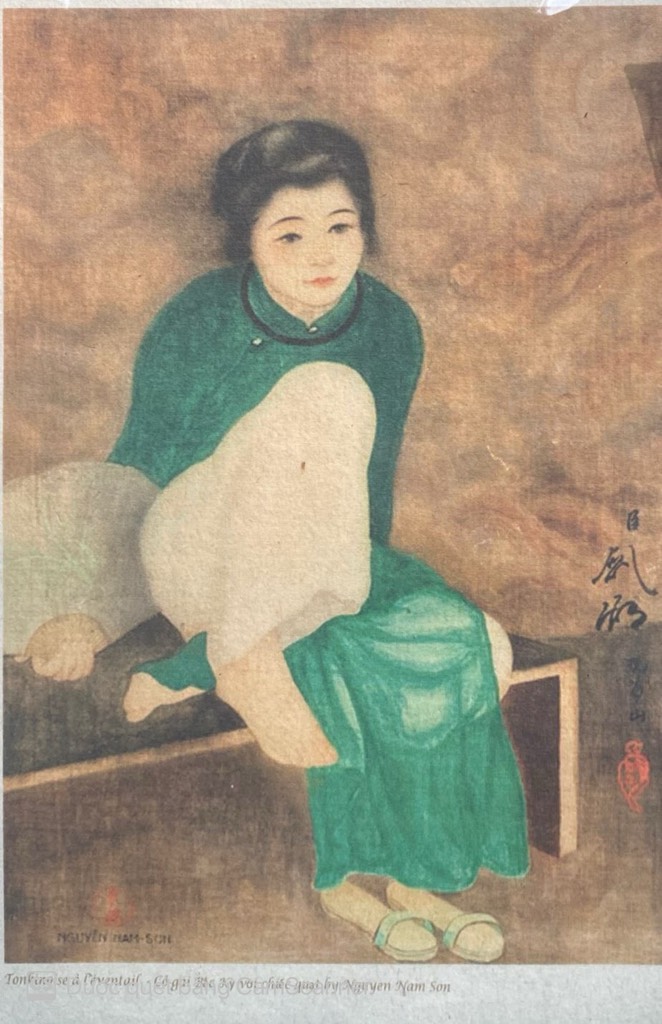 Poster on Dó lụa paper - Cô gái Bắc Kì và chiếc quạt - Nguyễn Nam Sơn