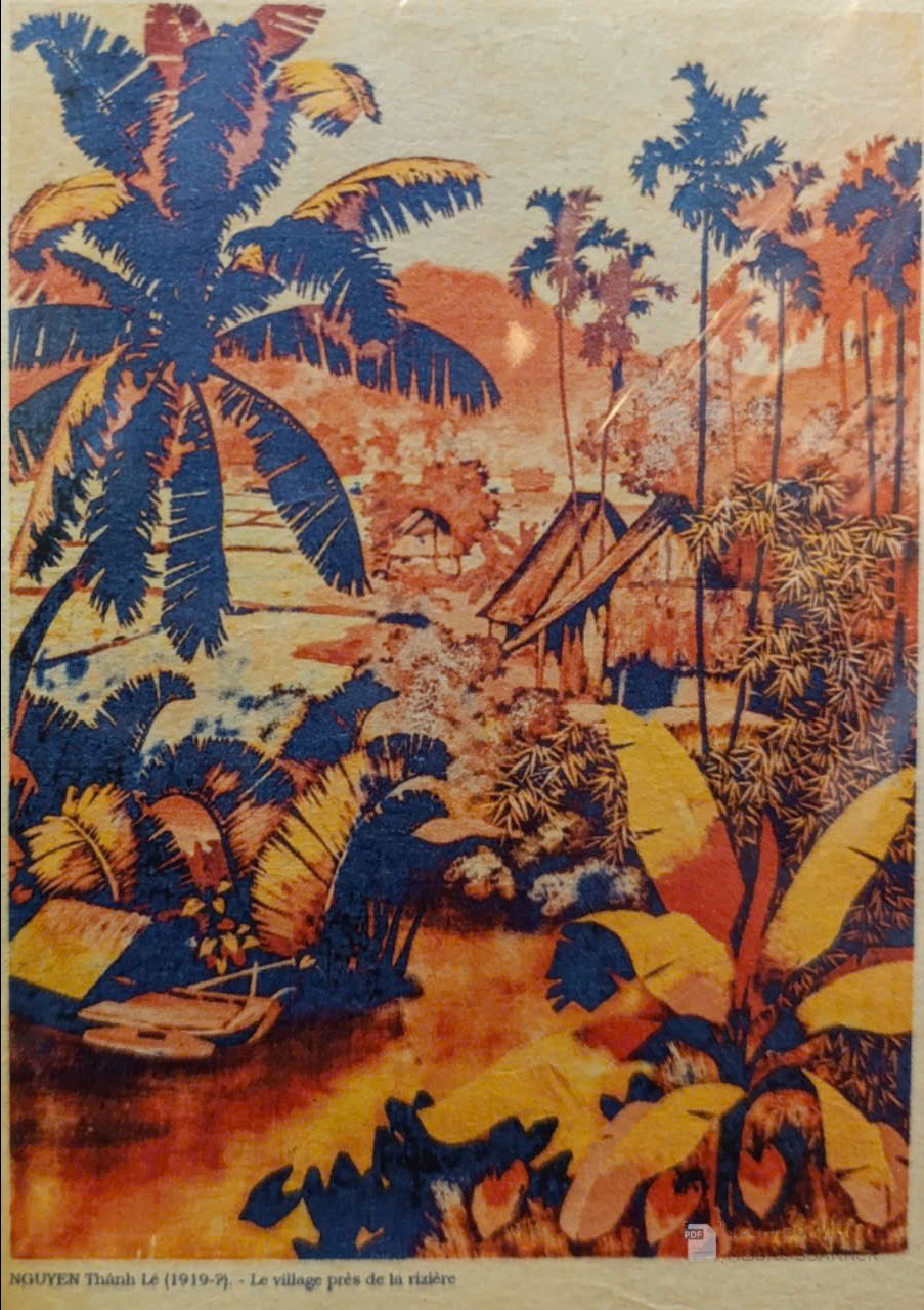 Poster on Dó lụa paper - Làng bên cánh đồng