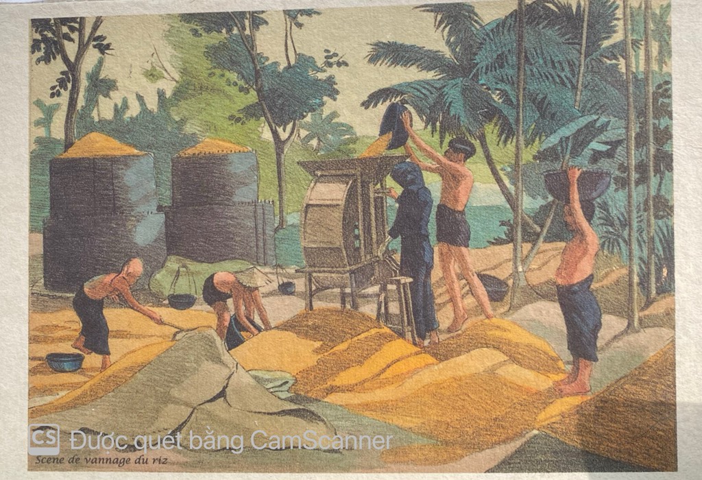 Poster on Dó lụa paper - Scene de vannage du riz