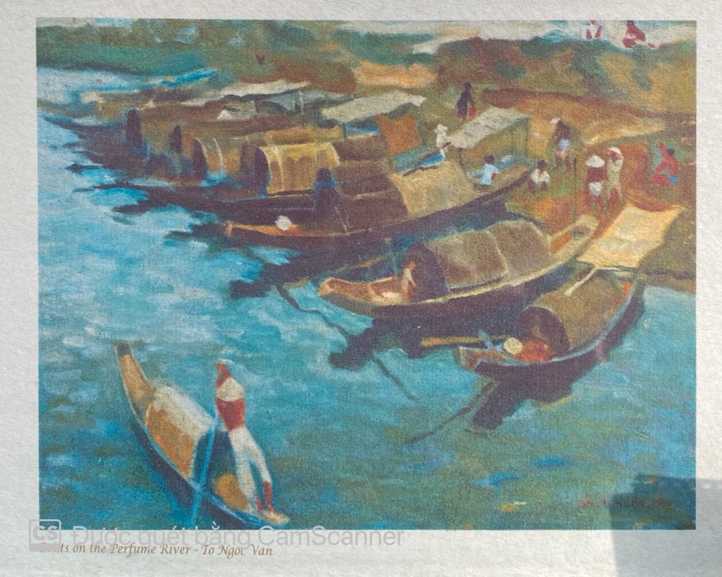 Poster on Dó lụa paper - Boats on the perfume river - Tô Ngọc Vân