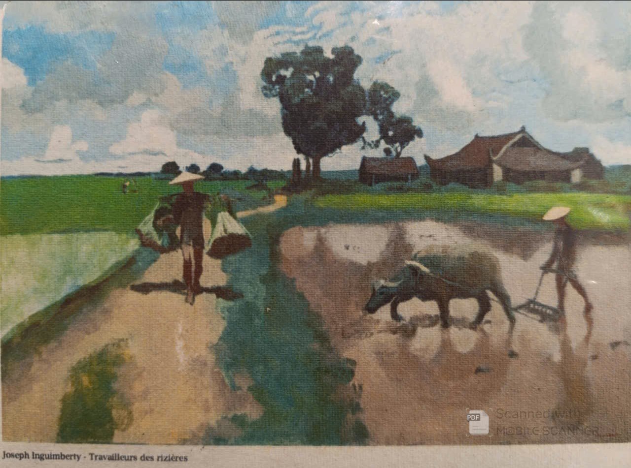 Poster on Dó lụa paper - Cày ruộng