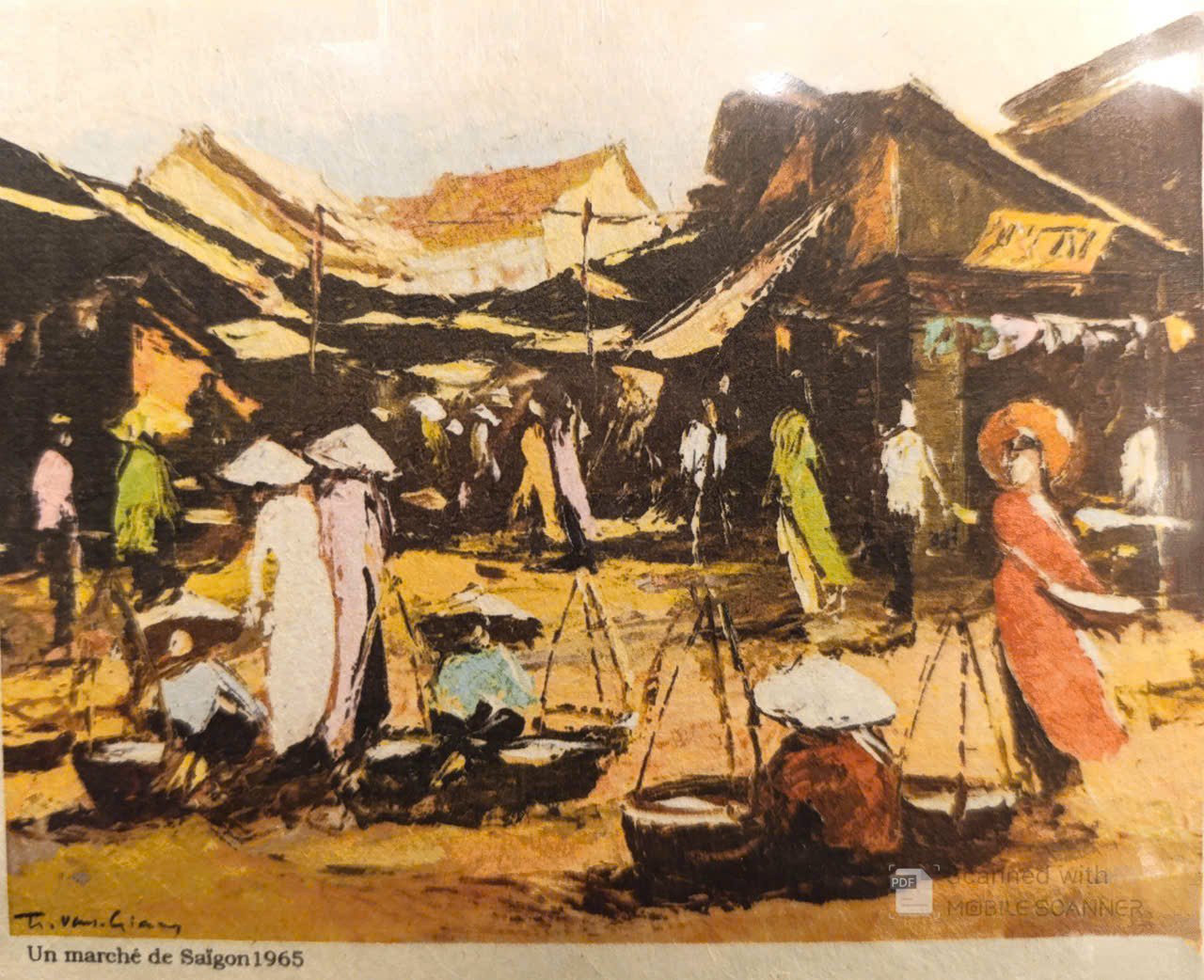 Poster on Dó lụa paper - Chợ Sài Gòn 1965