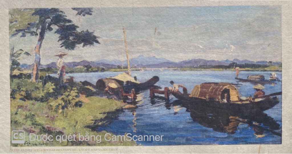 Poster on Dó lụa paper - Scene animee sur la riviere des parfums - Gustave Martinien Salgé (1878–1946)