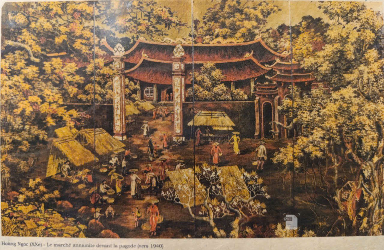 Poster on Dó lụa paper - Chợ An Nam trước chùa