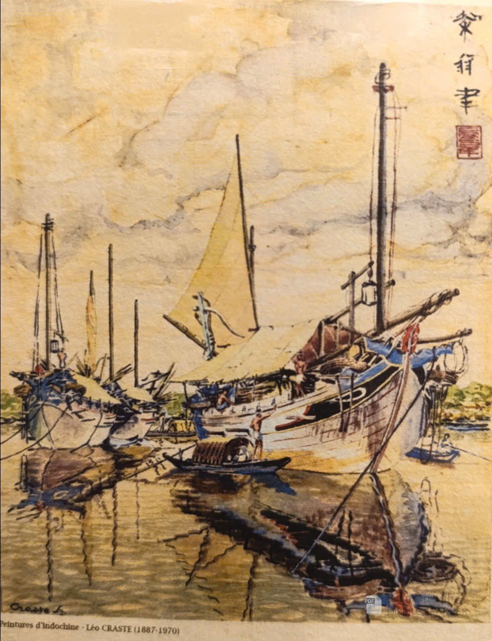 Poster on Dó lụa paper - Thuyền đi biển neo đậu