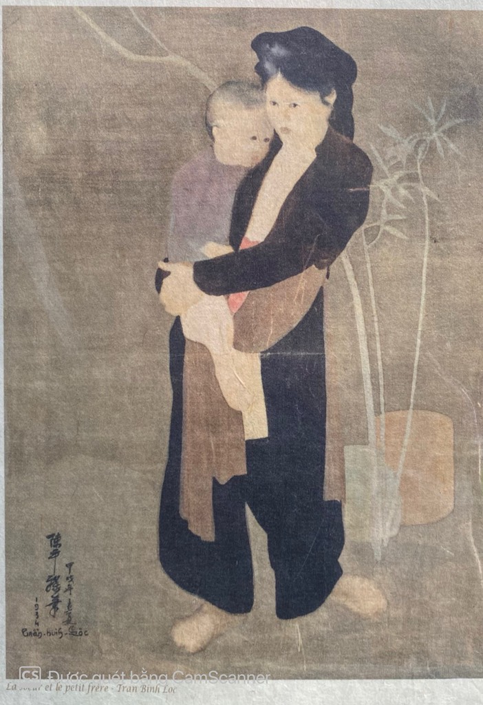 Poster on Dó lụa paper - La soeur et le petit frère - Trần Bình Lộc