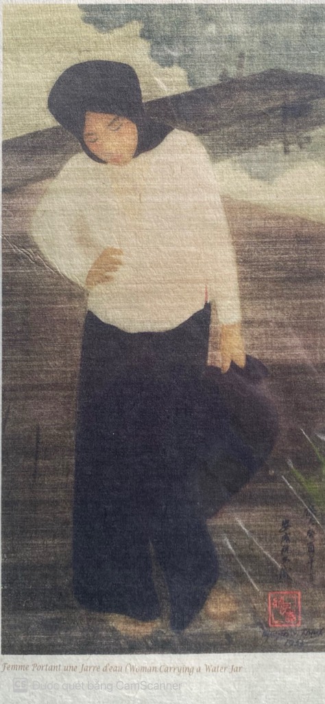 Poster on Dó lụa paper - Cô gái và chum nước - Nguyễn Văn Thịnh