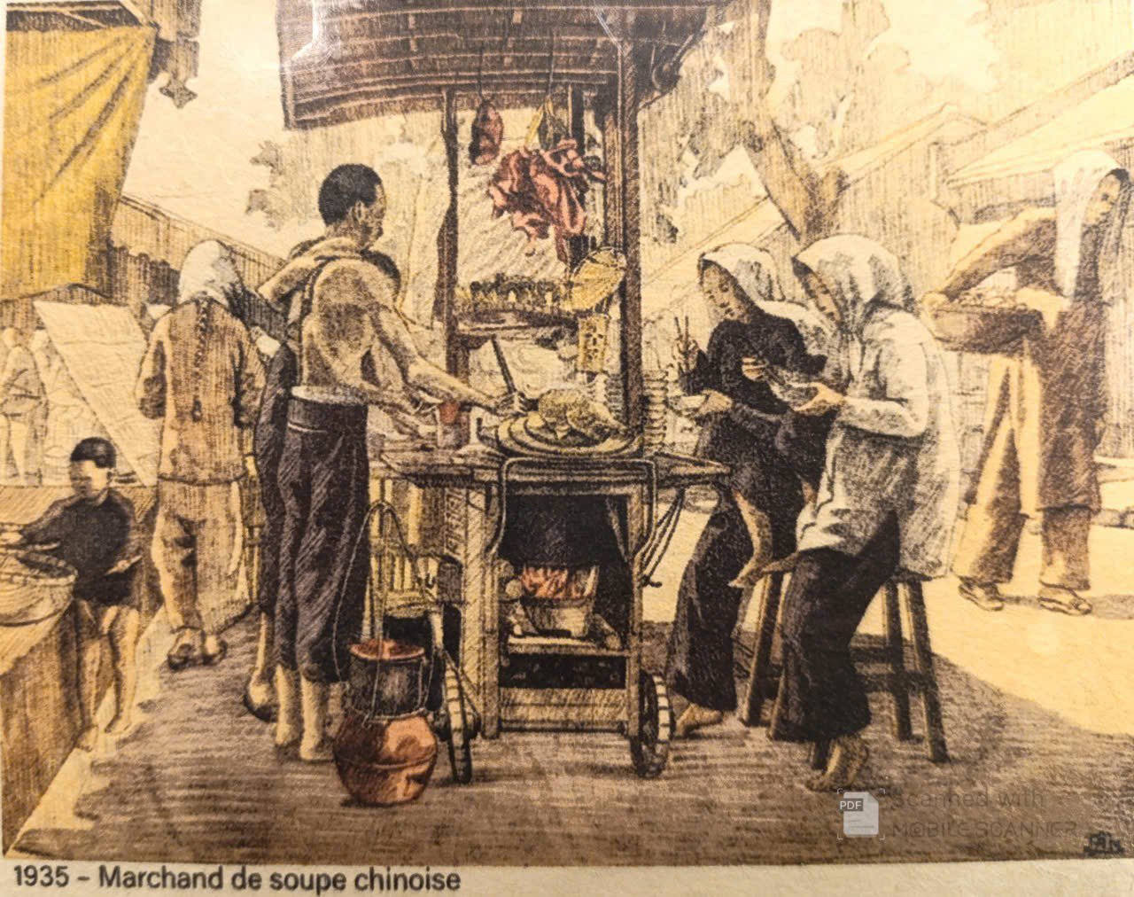 Poster on Dó lụa paper - Xe hủ tiếu của người Hoa