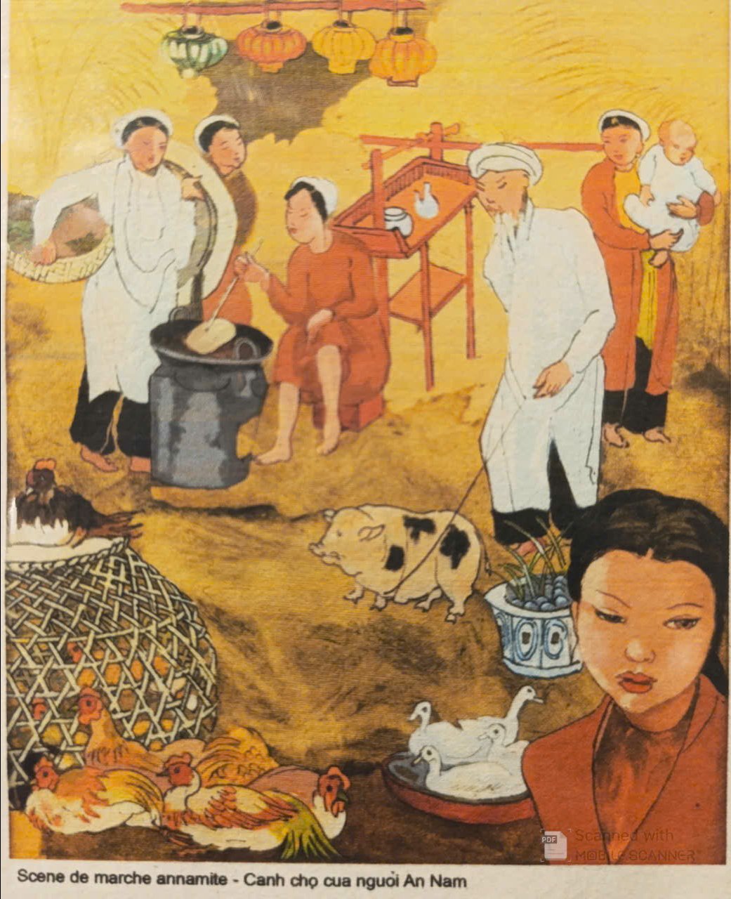 Poster on Dó lụa paper - Canh chợ của người An Nam
