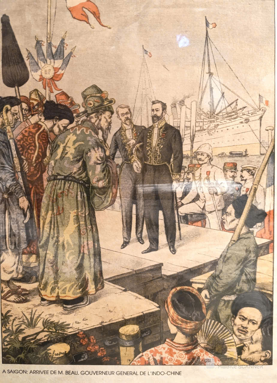 Poster on Dó lụa paper - Toàn quyền Đông Dương Beau đến Sài Gòn