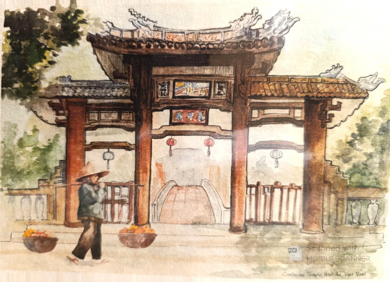 Postcard on Dó paper - Miếu Khổng Tử