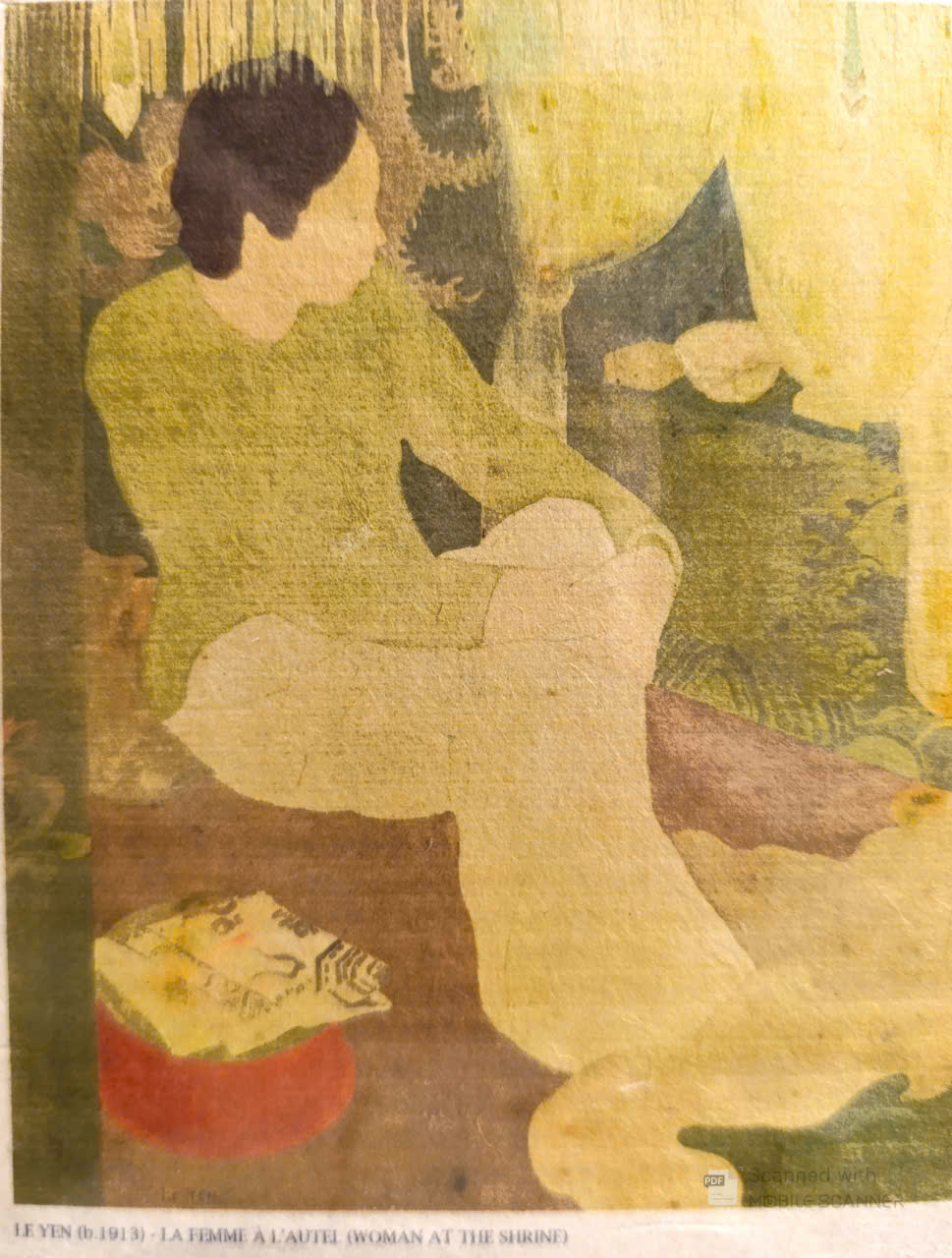 Poster on Dó lụa paper - Thiếu phụ cạnh bàn thờ