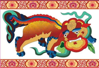 Postcard on Dó paper - Hoa văn sư tử