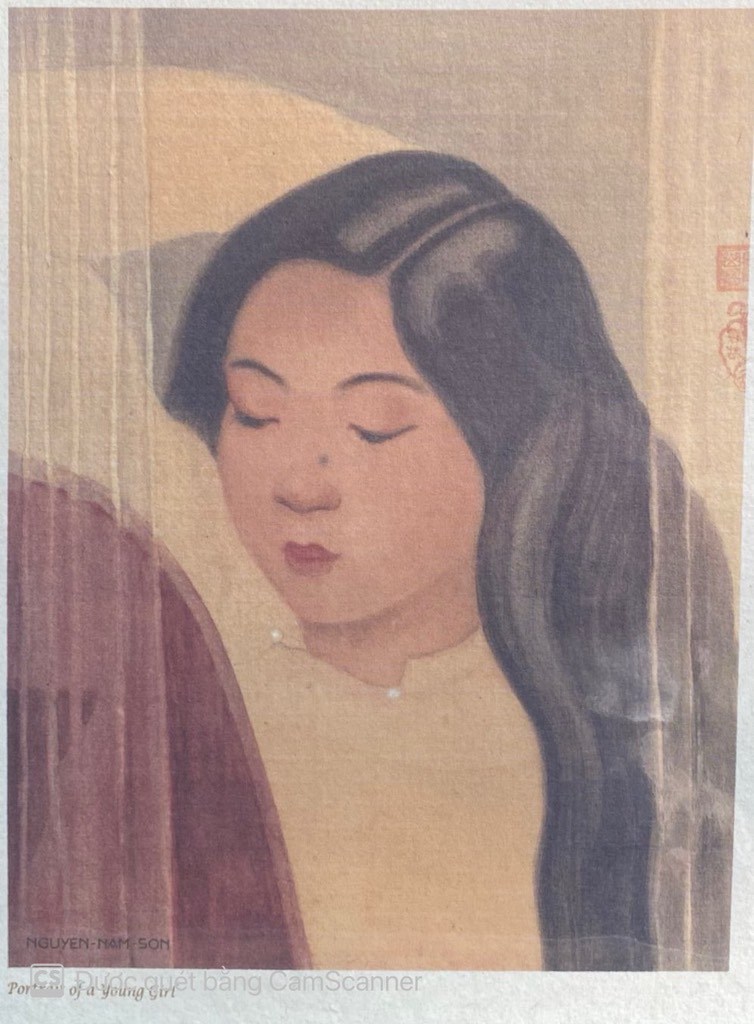Poster on Dó lụa paper - Portrait of a young gỉrl - Nguyen Nam Sơn