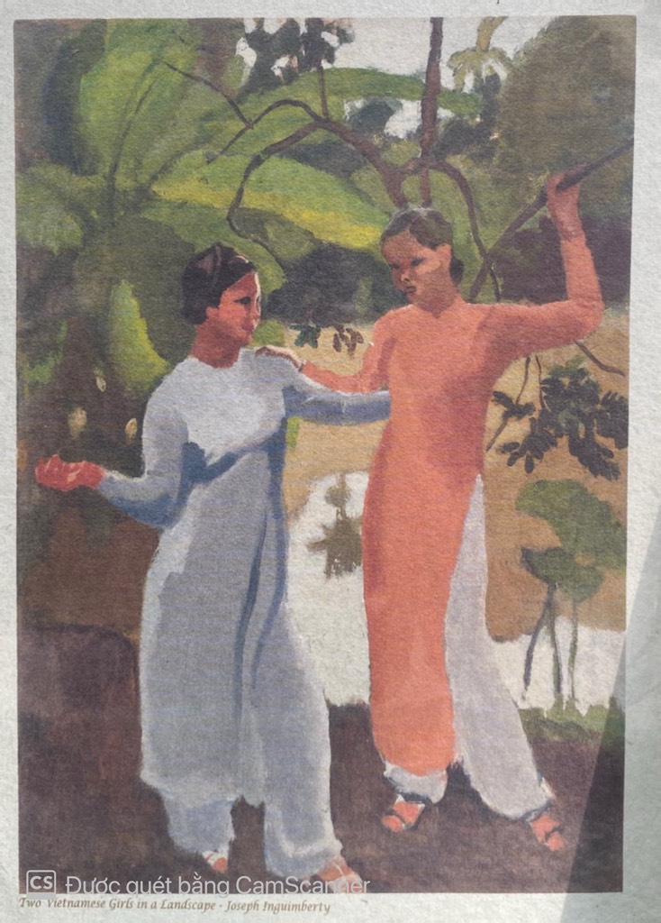 Poster on Dó lụa paper - 2 Vietnamese girl in a landscape - Joseph Inguimberty