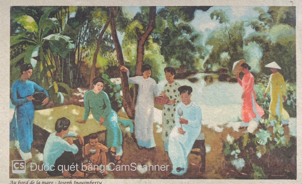 Poster on Dó lụa paper - Bên bờ ao - hoạ sĩ Joseph Inguimberty