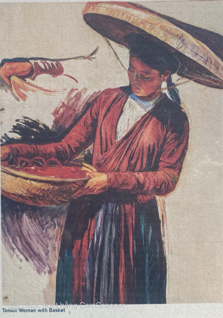 Poster on Dó lụa paper - Tonkin woman with Basket - Victor tardieu