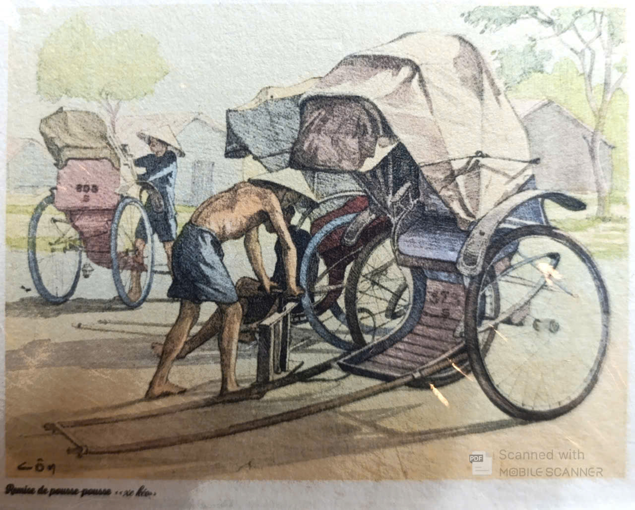 Poster on Dó lụa paper - Xe kéo