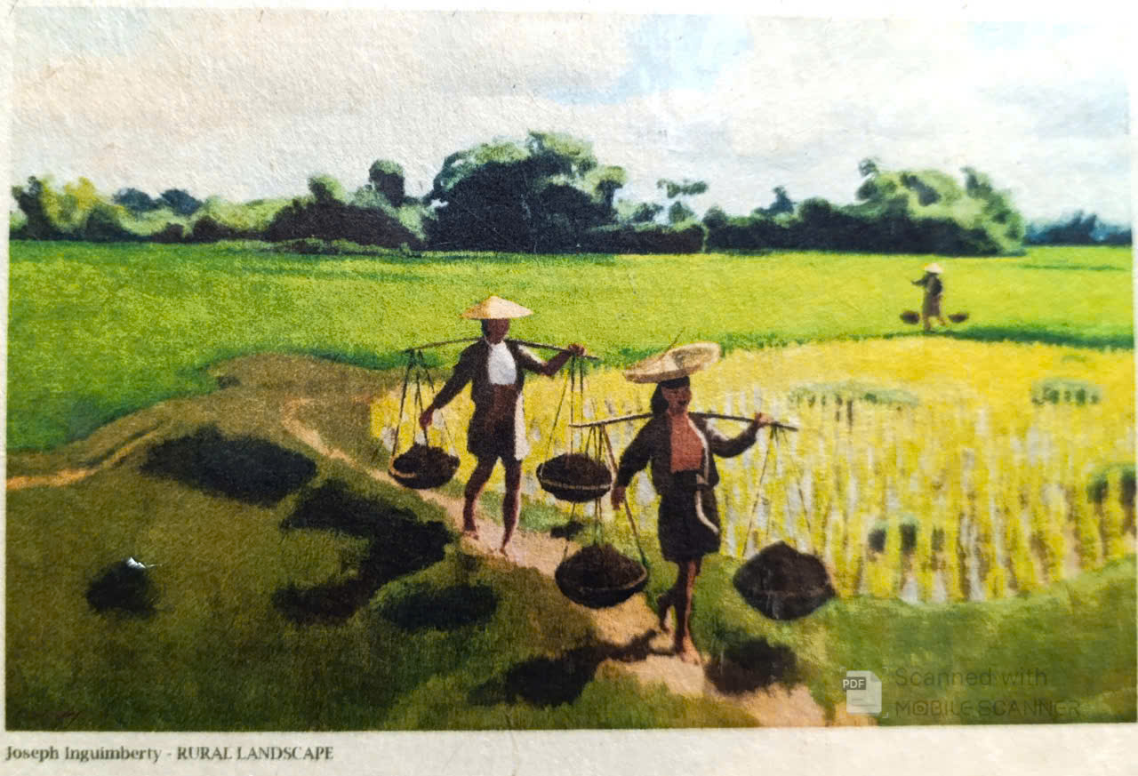 Poster on Dó lụa paper - Cảnh quan nông thôn