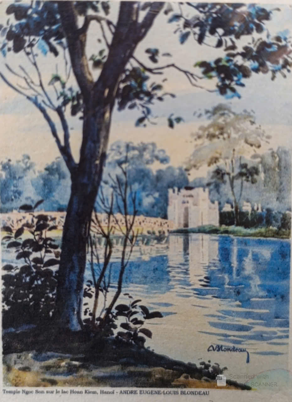 Poster on Dó lụa paper - Đền Ngọc Sơn trên hồ Hoàn Kiếm