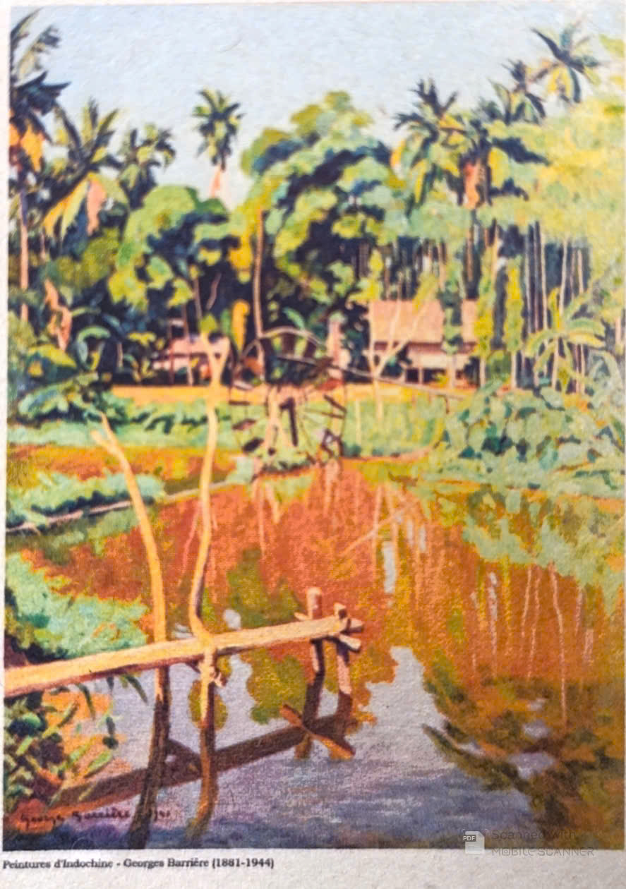 Poster on Dó lụa paper - Hồ nước trong làng