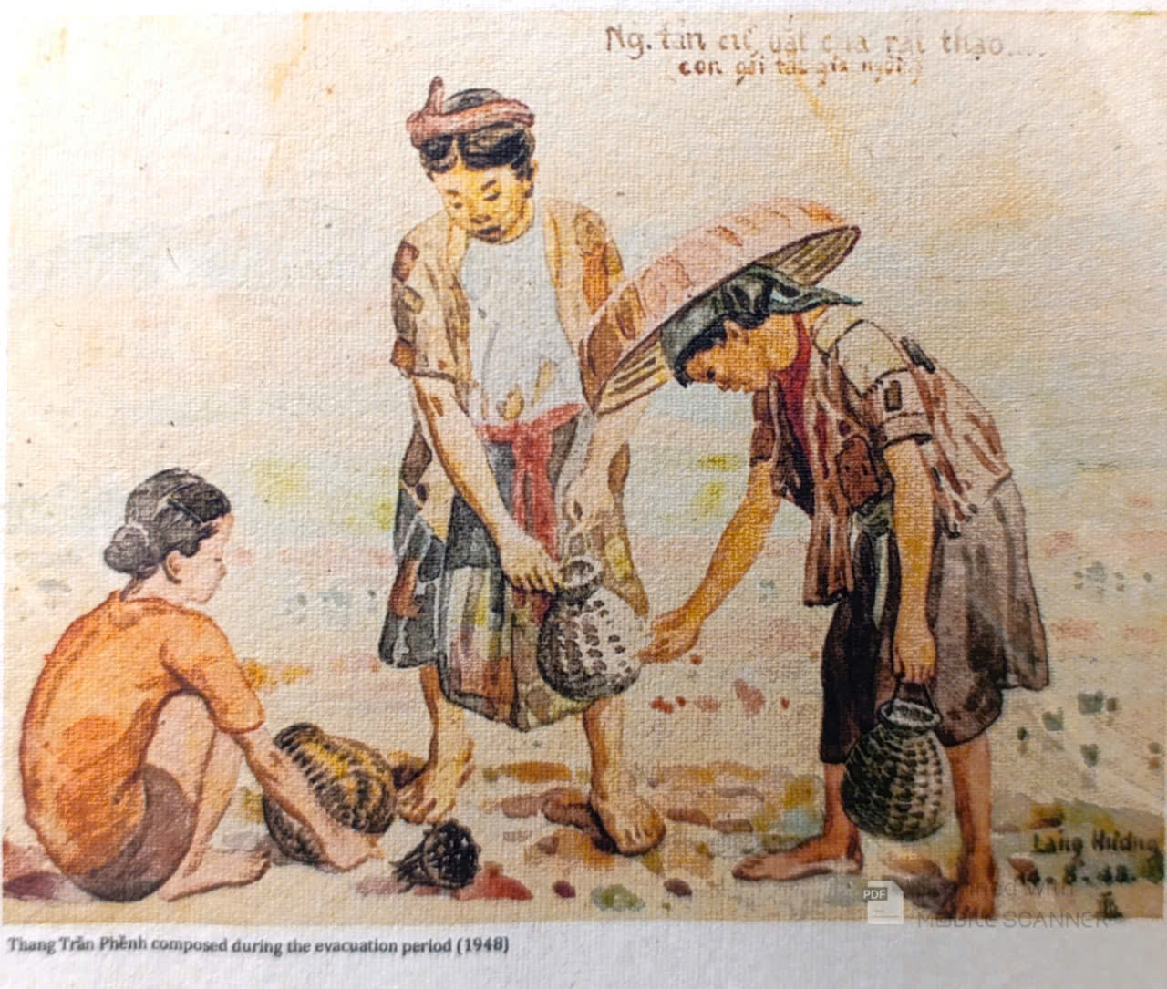 Poster on Dó lụa paper - Người tản cư bắt cua rất thạo - Thang Trần Phềnh