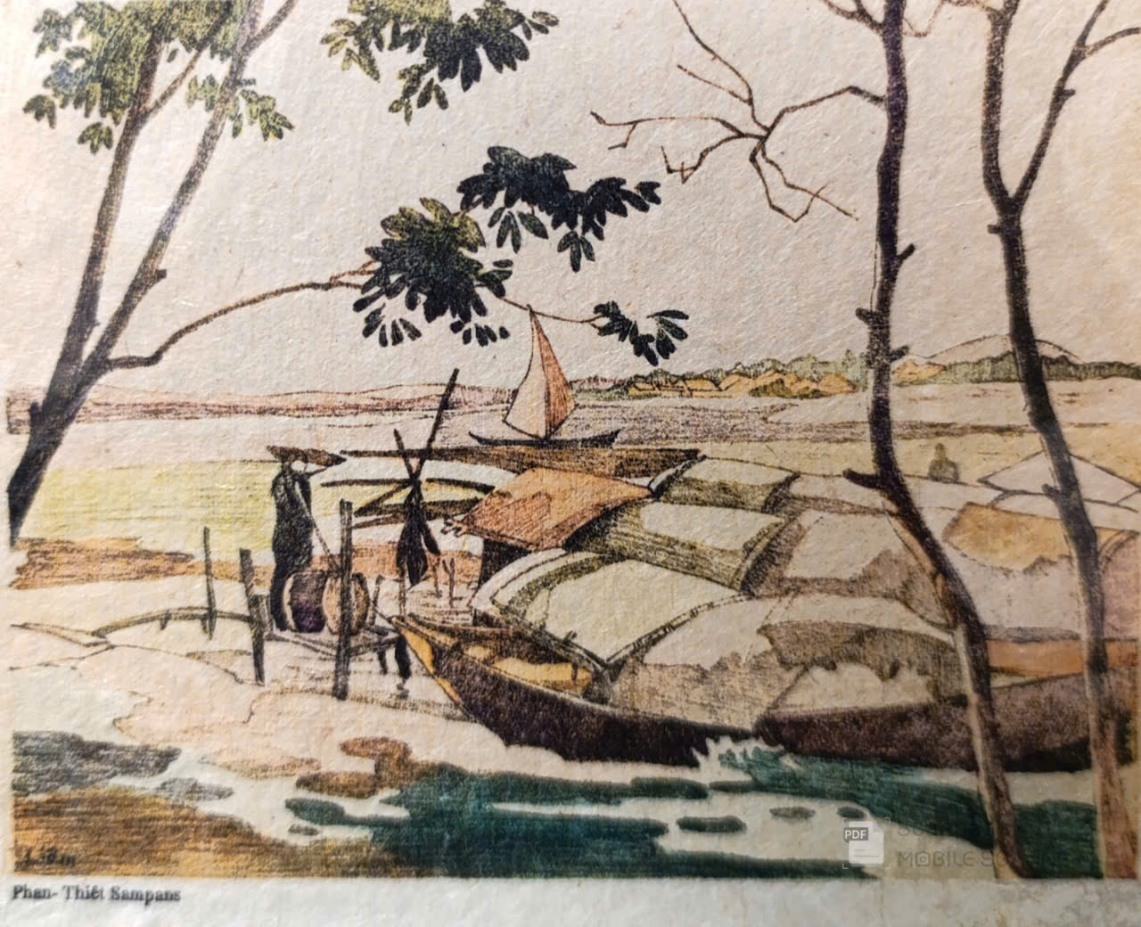 Poster on Dó lụa paper - Thuyền tam bản Phan Thiết