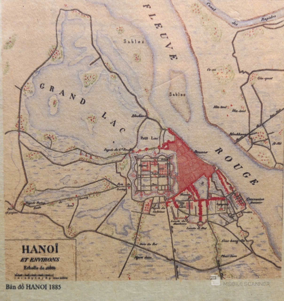 Poster on Dó lụa paper - Bản đồ Hà Nội 1885