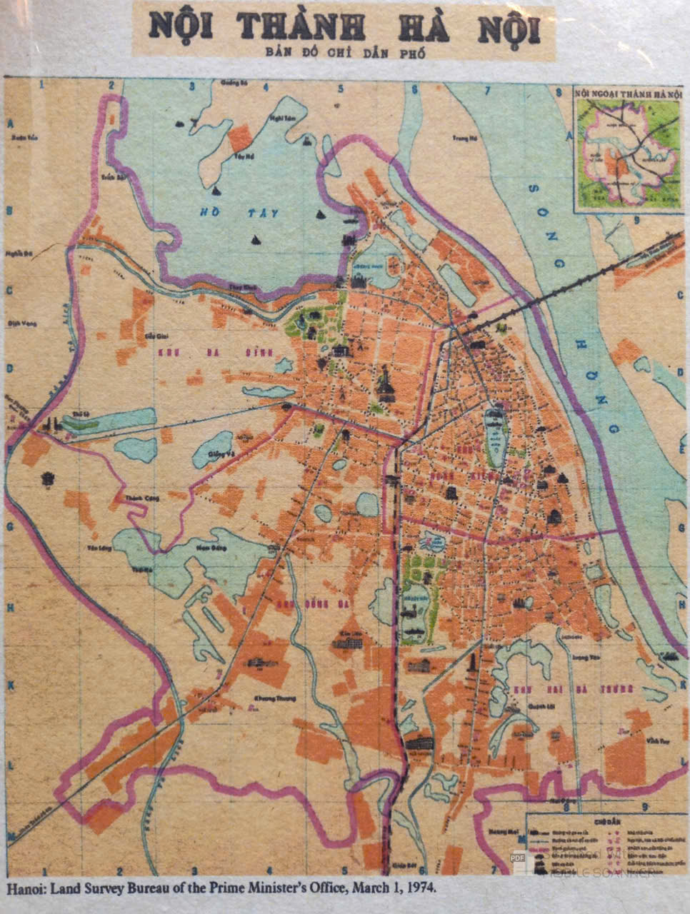Poster on Dó lụa paper - Bản đồ chỉ dẫn nội thành Hà Nội 1974