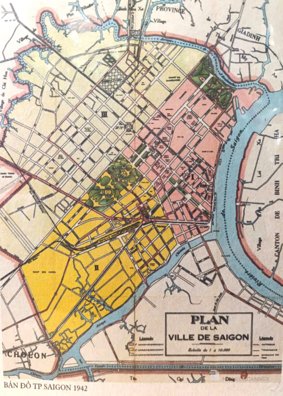 Poster on Dó lụa paper - Plaan de la ville de Saigon 1942