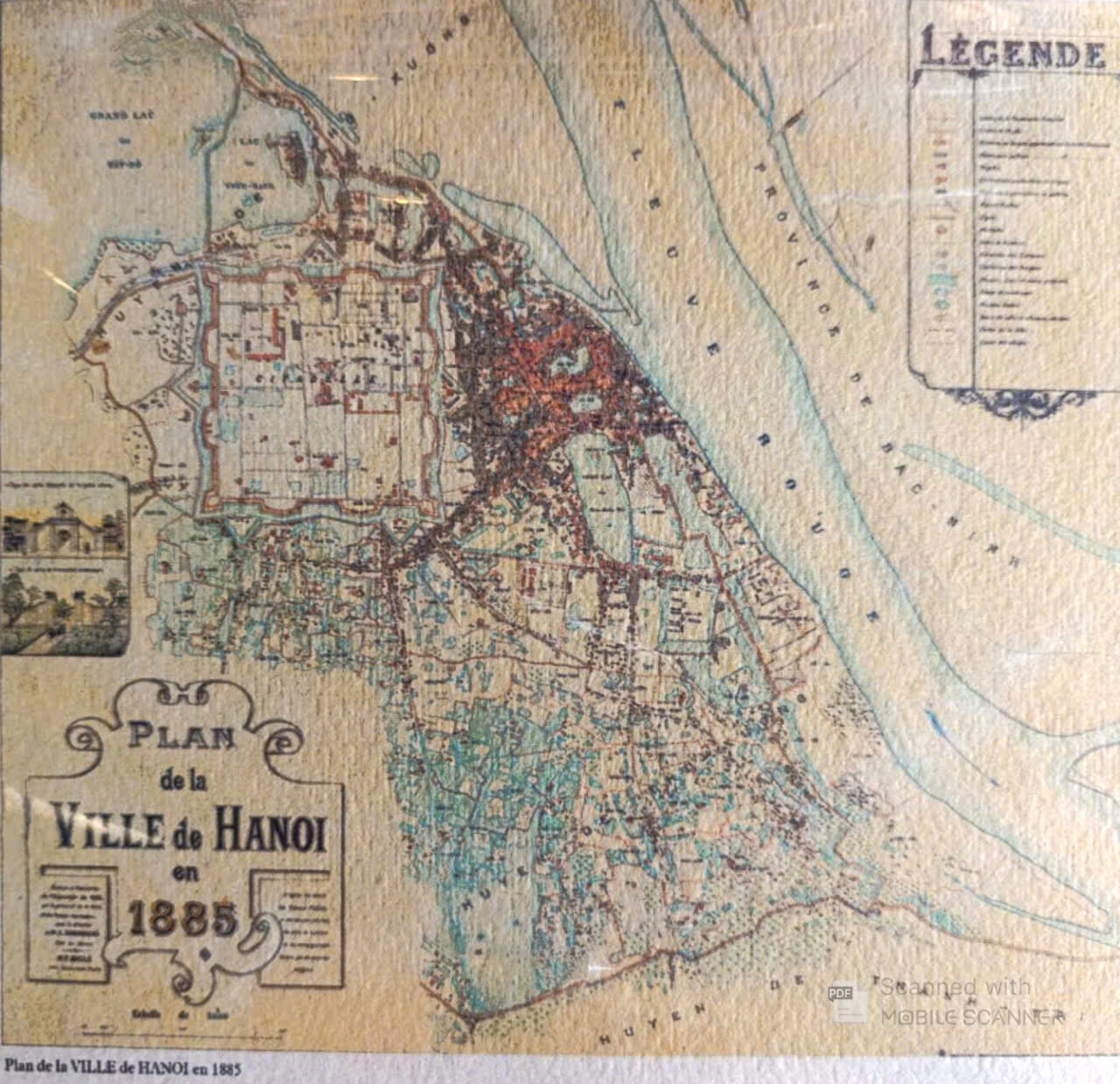 Poster on Dó lụa paper - Plan de la ville de Hanoi en 1885