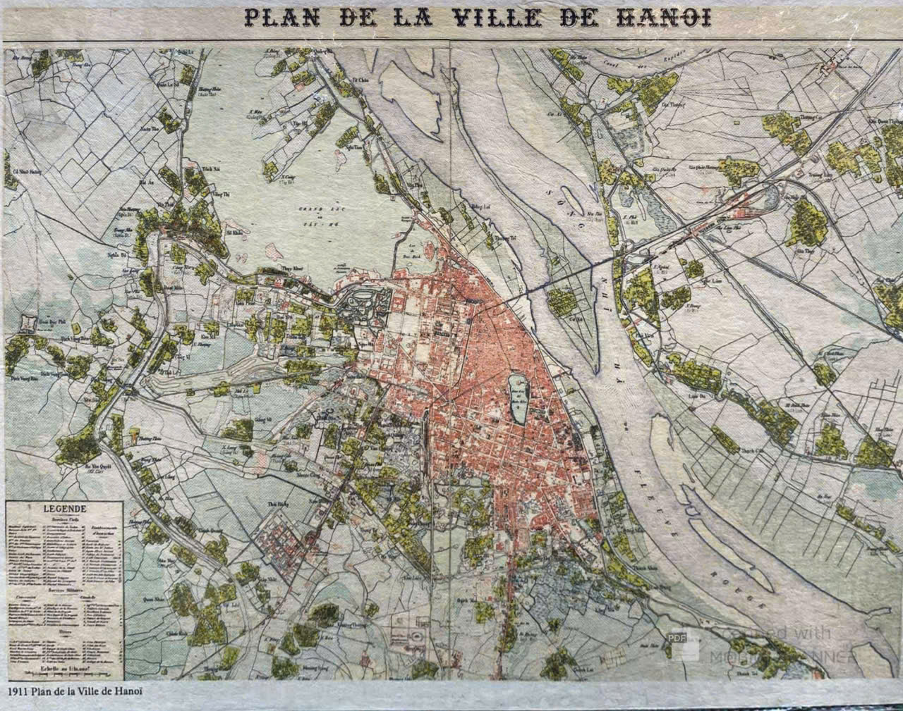 Poster on Dó lụa paper - Plan de ville de Hanoi 1911