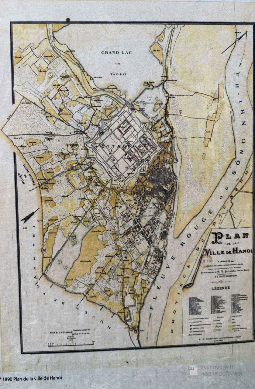 Poster on Dó lụa paper - Plan de la ville de Hanoi 1890