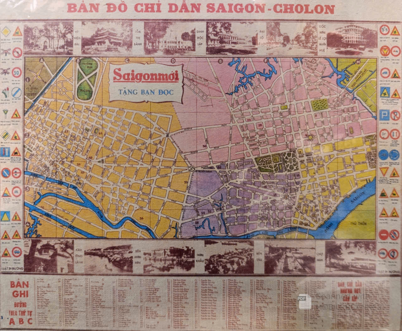 Poster on Dó lụa paper - Bản đồ chỉ dẫn Saigon - Cholon 197x