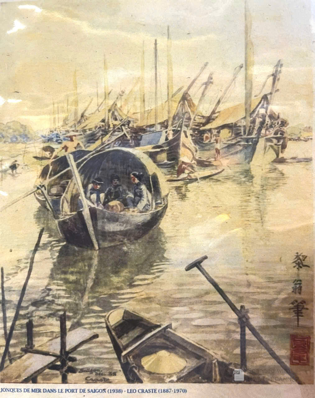 Poster on Dó lụa paper - Tàu thuyền ở cảng Sài Gòn