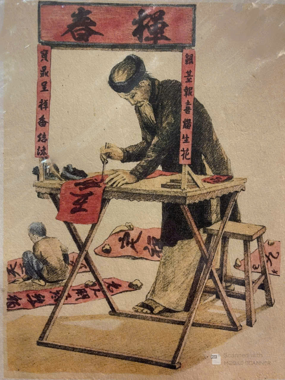Poster on Dó lụa paper - Xin chữ đêm giao thừa