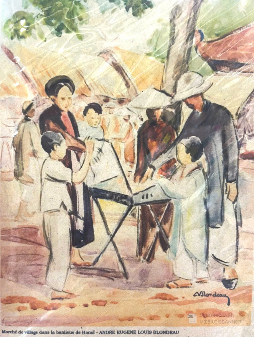 Poster on Dó lụa paper - Chợ làng ngoại thành Hà Nội