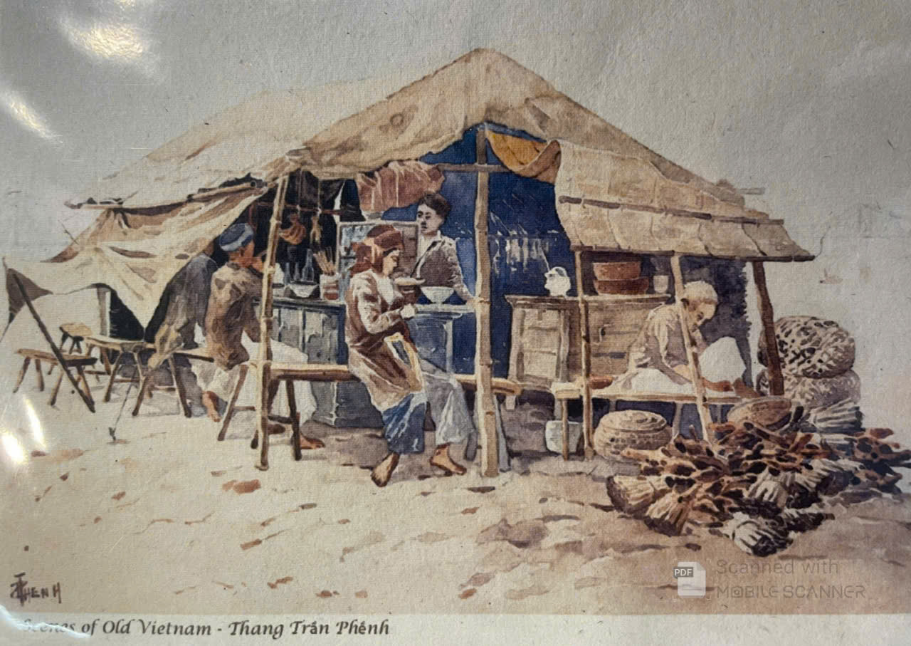 Poster on Dó lụa paper - Một quán ăn ven sông Hồng