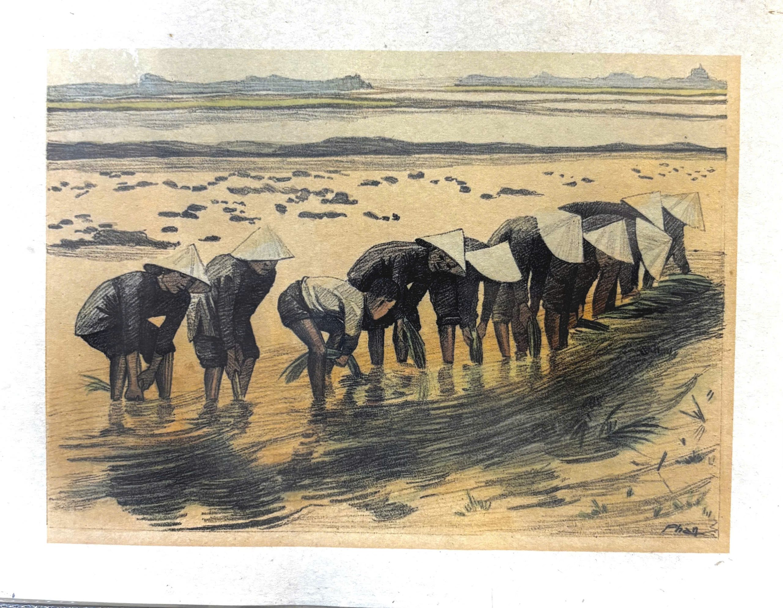 Poster on Dó lụa paper - Gieo mạ